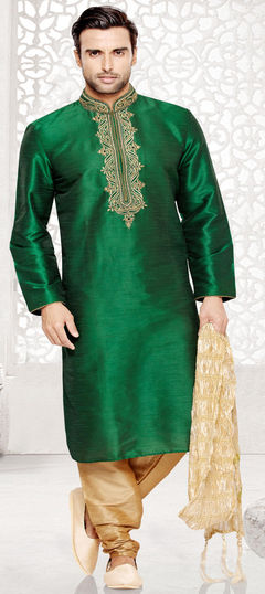 Green color Kurta Pyjamas in Art Dupion Silk fabric with Stone, Thread work : 503908