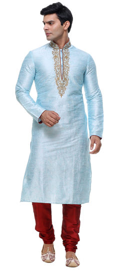 Blue color Kurta Pyjamas in Silk fabric with Embroidered, Thread work