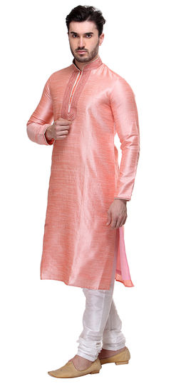 Pink and Majenta color Kurta Pyjamas in Art Dupion Silk fabric with Embroidered, Thread work