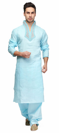 Blue color Kurta Pyjamas in Cotton fabric with Stone work
