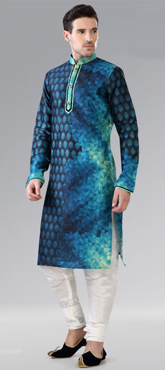 Blue color Kurta Pyjamas in Art Dupion Silk fabric with Printed work