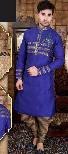 Blue color Kurta Pyjamas in Fancy Fabric fabric with Embroidered, Thread work