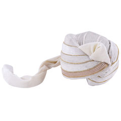 White and Off White color Turban in Velvet fabric with Lace, Moti, Stone work