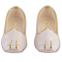 600032 White and Off White  color family mojari in Brocade fabric with Self work .