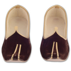 600033 Beige and Brown  color family mojari in Velvet fabric with Self work .