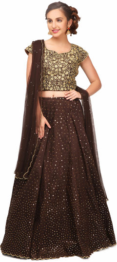 707550 Beige and Brown  color family Bridal Lehenga, Mehendi & Sangeet Lehenga in Net, Raw Dupion Silk fabric with Sequence, Zari work .