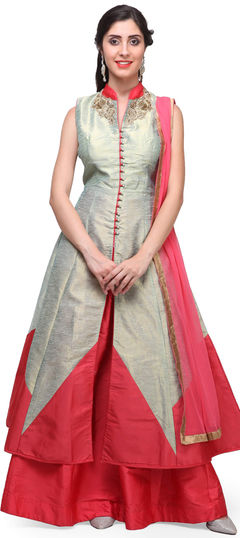 Gold, Pink and Majenta color Long Lehenga Choli in Raw Dupion Silk fabric with Embroidered, Stone, Zari work