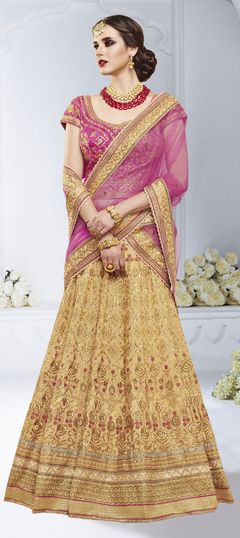 765628 Beige and Brown  color family Bridal Lehenga in Bhagalpuri Silk fabric with Stone,Zari,Zircon work .