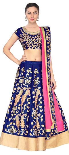 765932 Blue  color family Brides maid Lehenga, Mehendi & Sangeet Lehenga in Raw Silk fabric with Thread work .