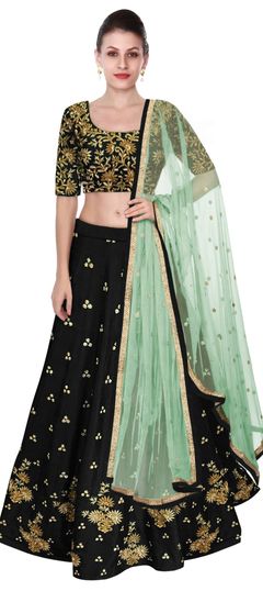 Black and Grey color Lehenga in Art Silk, Silk fabric with Embroidered, Thread work