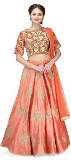 Pink and Majenta color Lehenga in Taffeta Silk fabric with Stone, Thread, Zari work