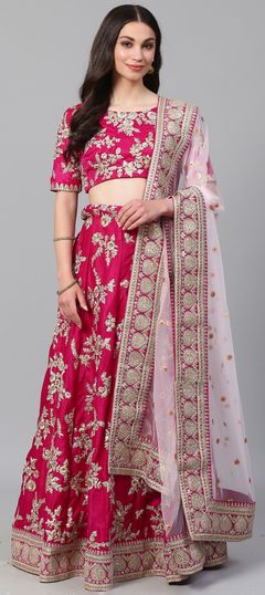 Pink and Majenta color Lehenga in Velvet fabric with Embroidered, Lace, Resham, Sequence, Thread, Zari work