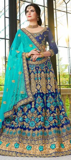 Blue color Lehenga in Net fabric with Embroidered, Stone, Thread, Zari work