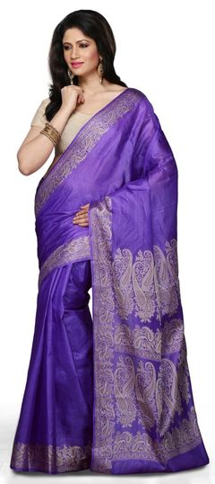 Purple and Violet color Saree in Banarasi Silk, Silk fabric with Thread work