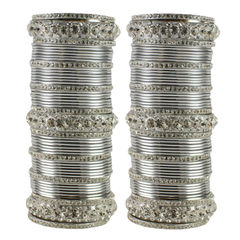 Silver color Bangles in Brass studded with CZ Diamond & Silver Rodium Polish : 803893