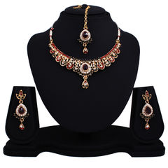 805673 Red and Maroon  color family Necklace in Metal Alloy Metal with Austrian diamond stone  and Gold Rodium Polish work