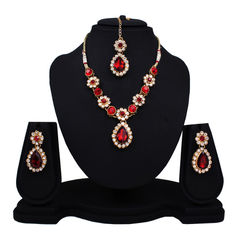 805683 Red and Maroon  color family Necklace in Metal Alloy Metal with Austrian diamond stone  and Gold Rodium Polish work