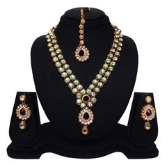 Gold Rodium Polish Multicolor color Necklace in Metal Alloy studded with Cubic Zirconia