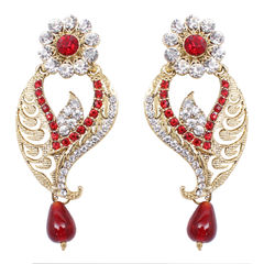 Enamel Red and Maroon, White and Off White color Earrings in Metal Alloy studded with Austrian diamond, Cubic Zirconia