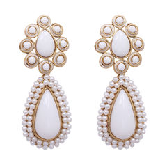 Enamel White and Off White color Earrings in Metal Alloy studded with Austrian diamond, Pearl