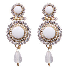 Enamel White and Off White color Earrings in Metal Alloy studded with Austrian diamond, Cubic Zirconia