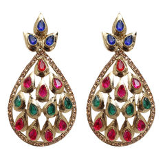 Enamel Multicolor color Earrings in Metal Alloy studded with Austrian diamond, Crystal