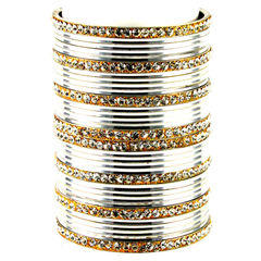 Enamel White and Off White color Bangles in Brass studded with CZ Diamond