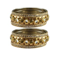 Gold Rodium Polish Gold color Bangles in Brass studded with CZ Diamond