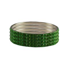 Gold Rodium Polish Green color Bangles in Brass studded with CZ Diamond