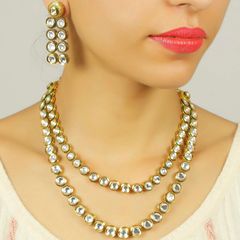 Gold Rodium Polish White and Off White color Necklace in Metal Alloy studded with CZ Diamond