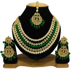 Gold Rodium Polish Beige and Brown, Green color Necklace in Metal Alloy studded with CZ Diamond, Kundan
