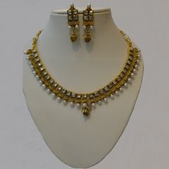 Gold Rodium Polish White and Off White color Necklace in Brass studded with CZ Diamond, Pearl