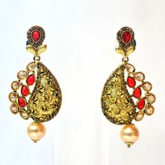 814403 Beige and Brown, Red and Maroon  color family Earrings in Brass Metal with Pearl stone  and Gold Rodium Polish work