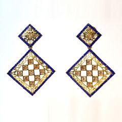 814404 Blue  color family Earrings in Brass Metal with CZ Diamond stone  and Gold Rodium Polish work