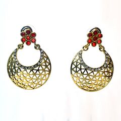 814405 Red and Maroon, White and Off White  color family Earrings in Brass Metal with CZ Diamond stone  and Gold Rodium Polish work