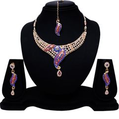 Gold Rodium Polish Multicolor color Necklace in Metal Alloy studded with Austrian diamond