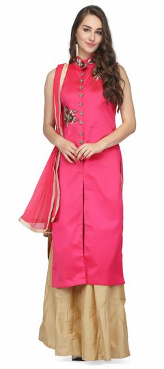 Pink and Majenta color Salwar Kameez in Art Silk fabric with Sequence work