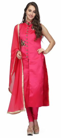 Pink and Majenta color Salwar Kameez in Art Silk fabric with Sequence work