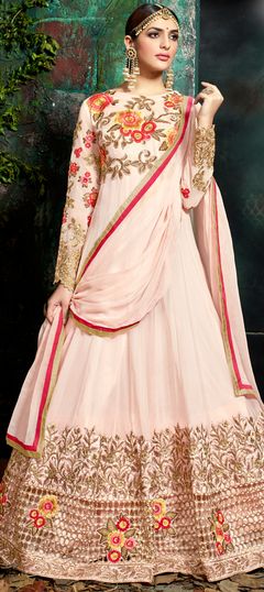 Pink and Majenta color Salwar Kameez in Georgette fabric with Embroidered, Resham, Stone, Zari work