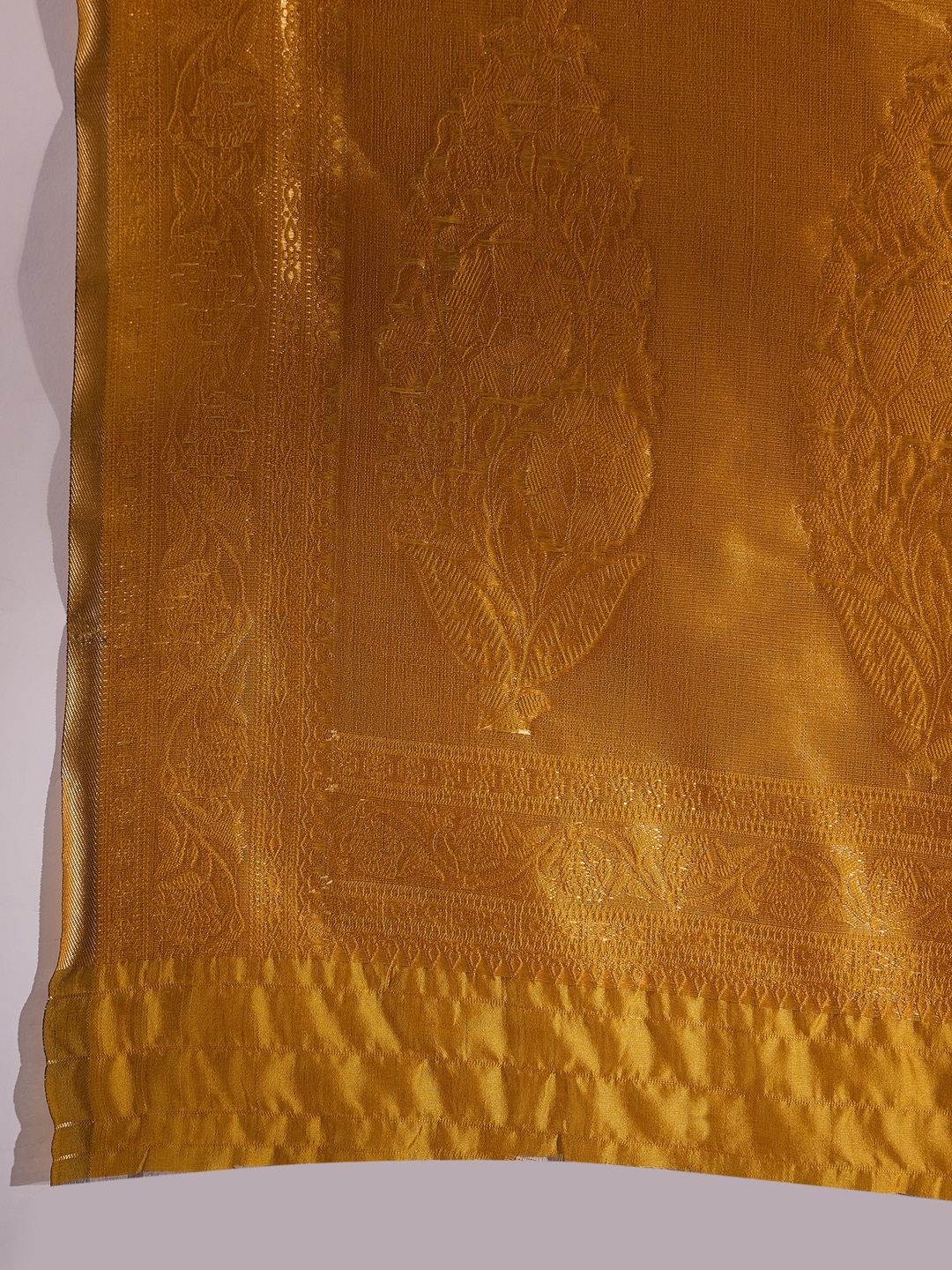 Yellow - Traditional Pure Banarasi Viscose Silk Zari work Handloom Fabric