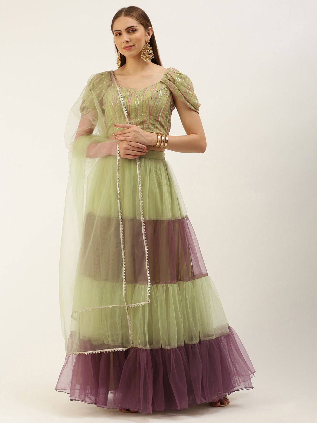 Engagement, Reception, Wedding Green color Net fabric Ready to Wear ...
