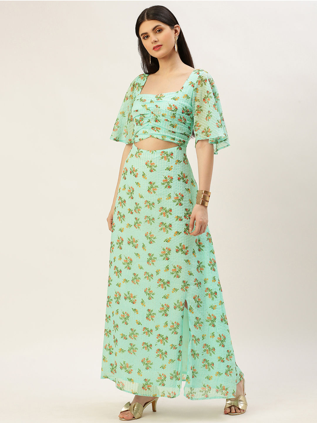 Designer Party Wear Readymade Long Dress Blue And White Georgette Pant Dress main image 0