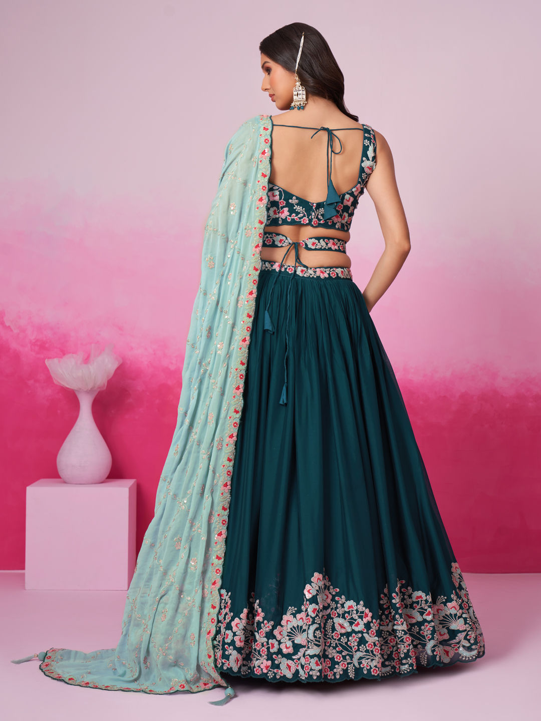 Magnificent Blue Embroidered Georgette Wedding Lehenga Suit main image 1