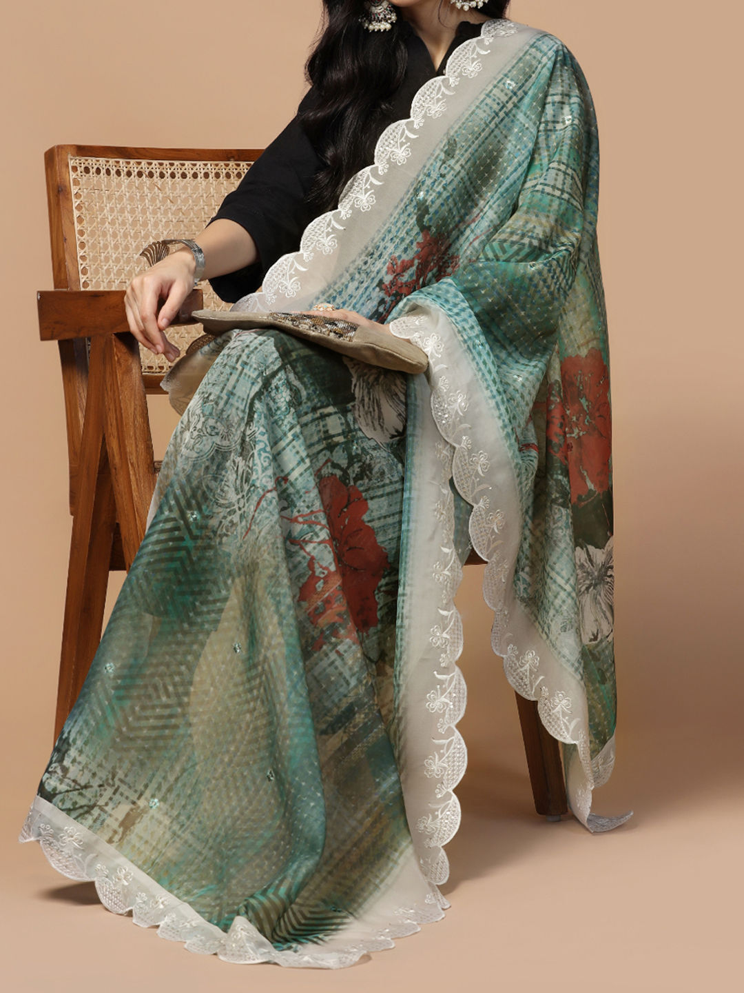 Semi party wear with organza dupatta