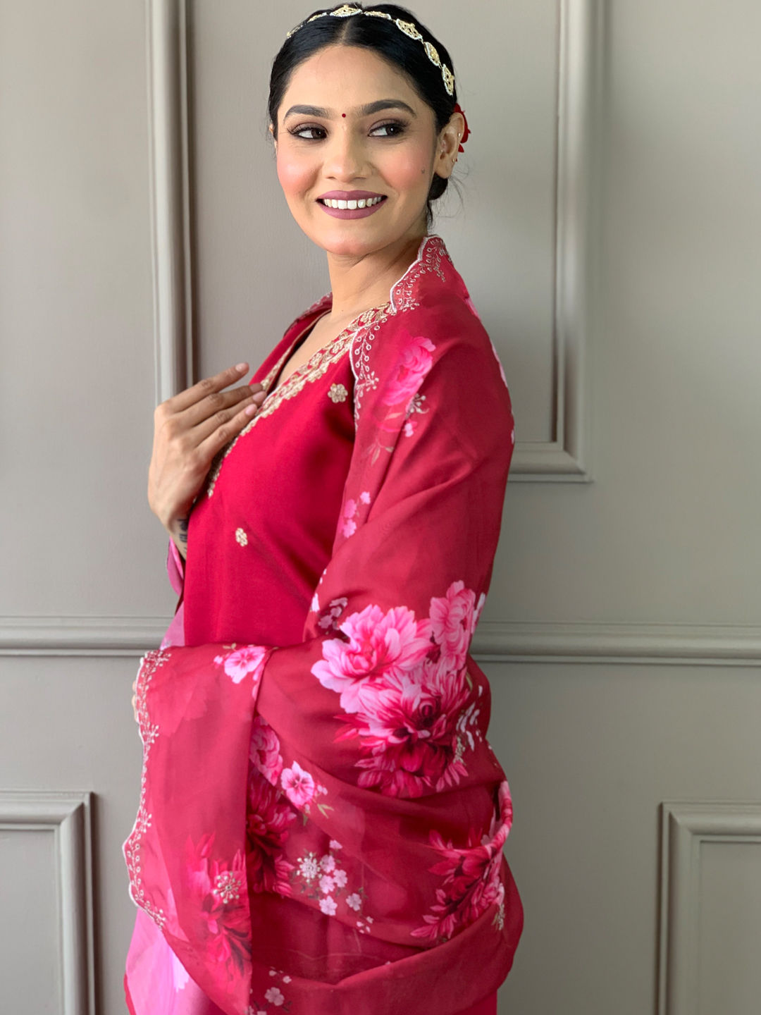 Festive, Party Wear, Reception Pink and Majenta color Viscose