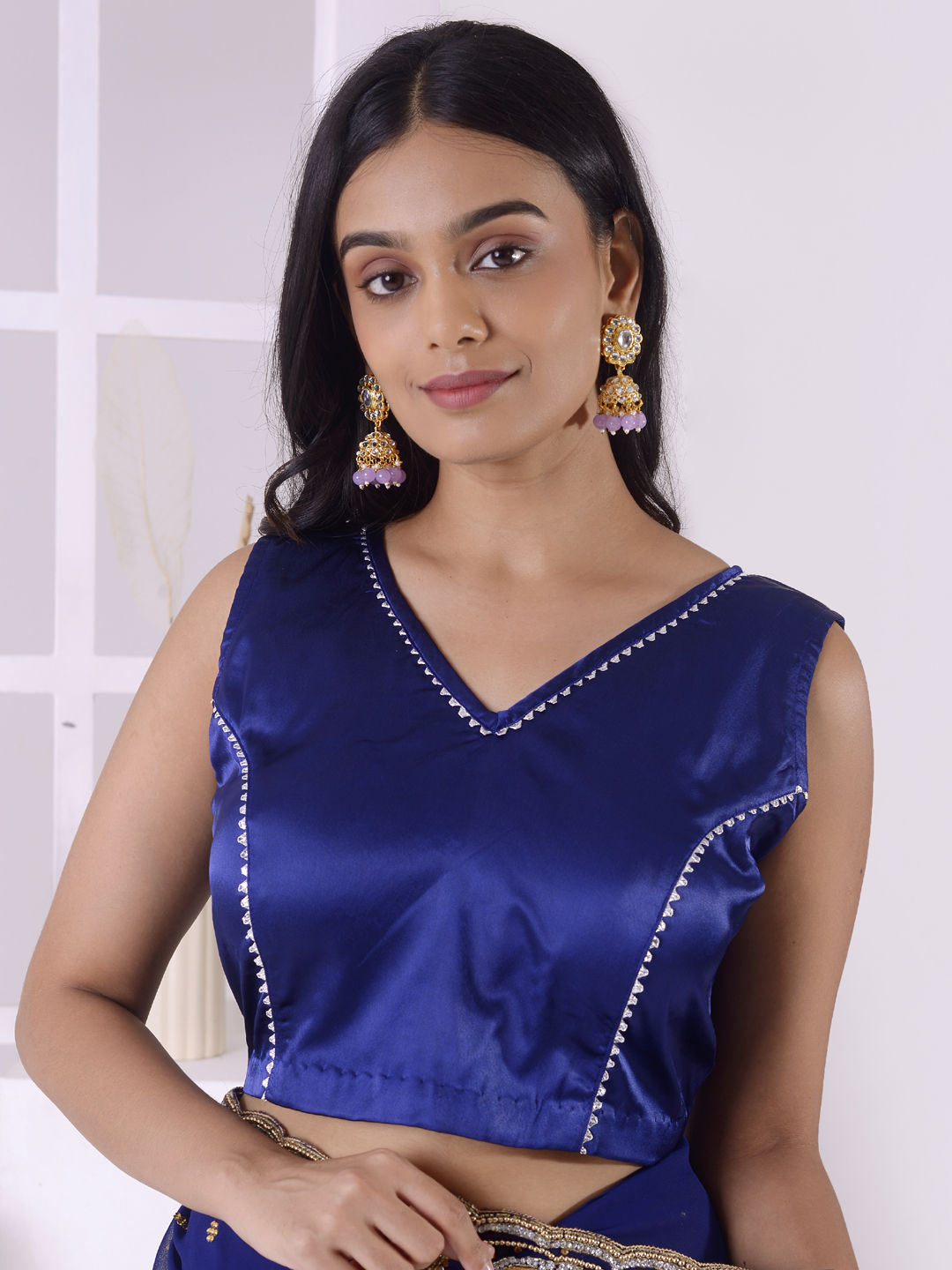 Party Wear Blue color Satin Silk fabric Blouse 1963556