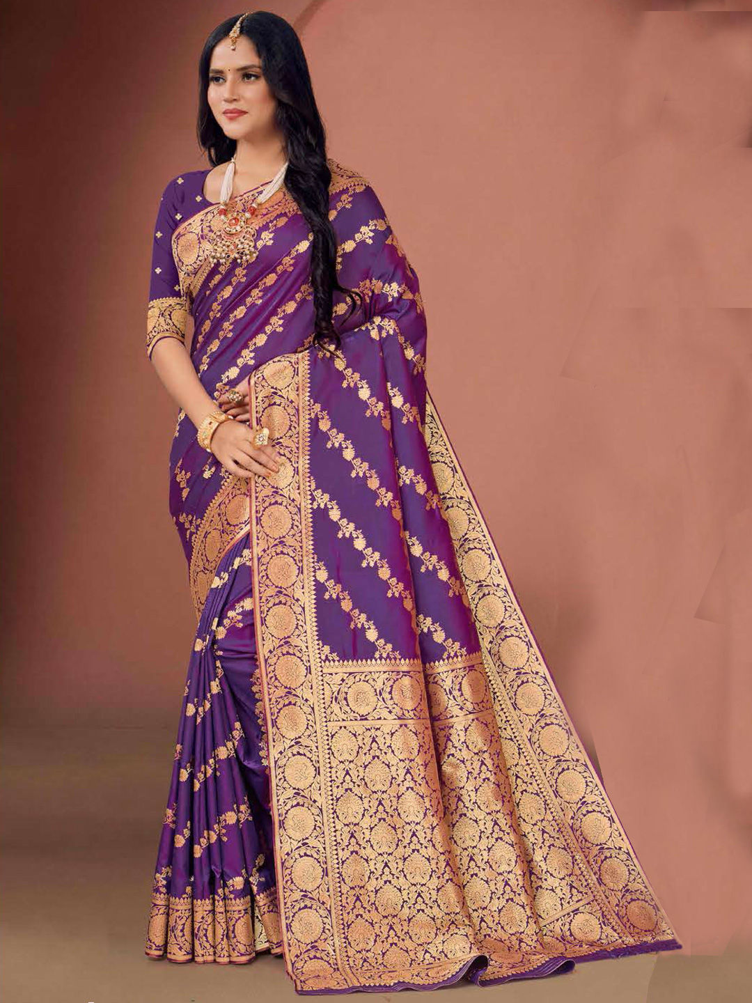 Cotton Silk Saree - Violet main image 1