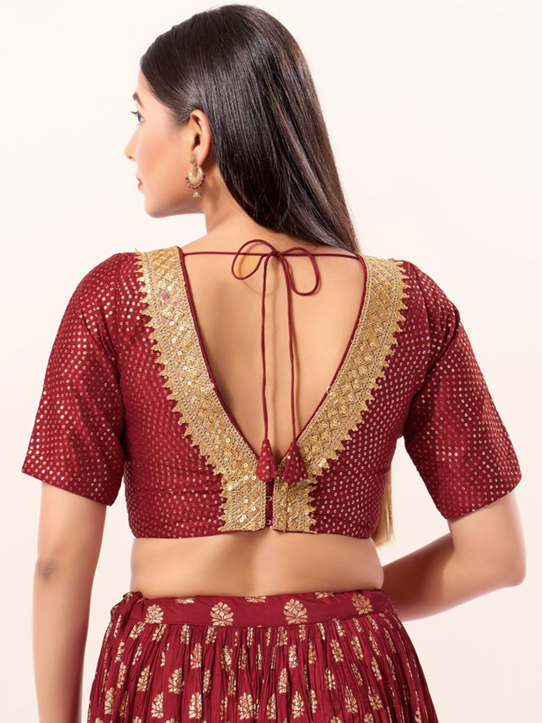 Party Wear Deep Cut Blouse Maroon