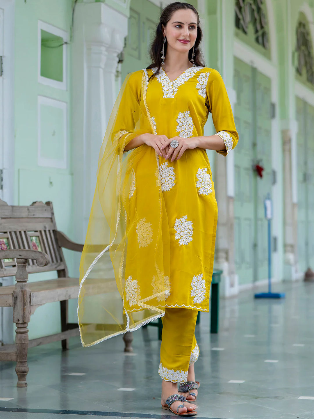Festive, Party Wear, Reception Yellow color Blended fabric Salwar
