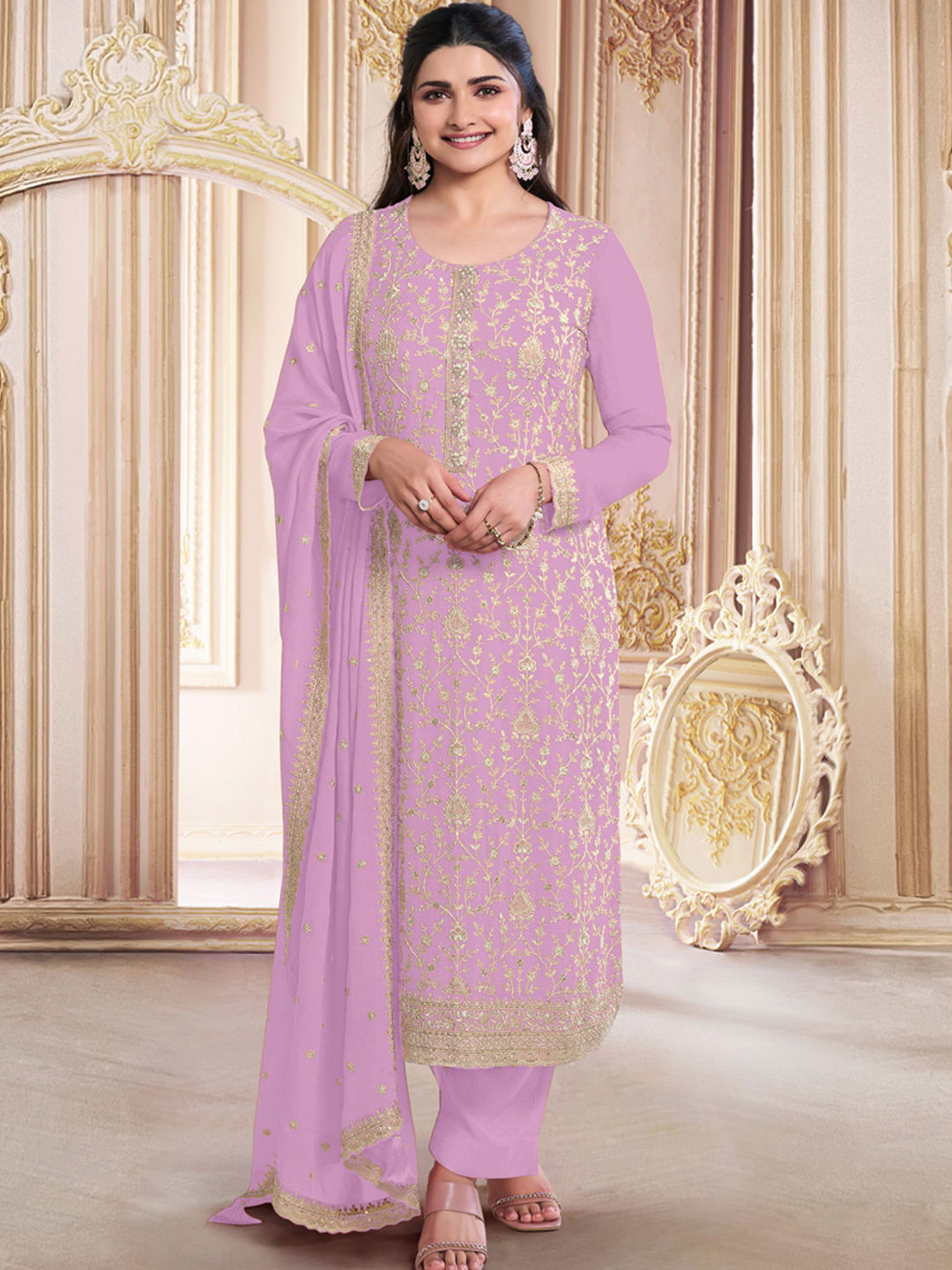 Bollywood, Wedding Pink and Majenta color Faux Georgette fabric